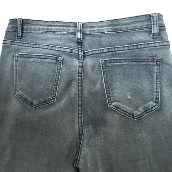 Pol Grey Side Stripe Flare Stretch Jeans Raw Hem Grey Charcoal Denim Size Large - Picture 4 of 5